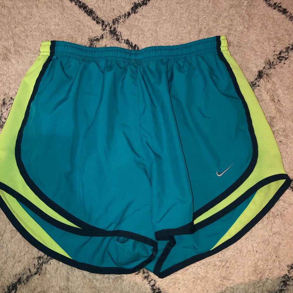 Teal and Lime Green Nike Tempo Shorts